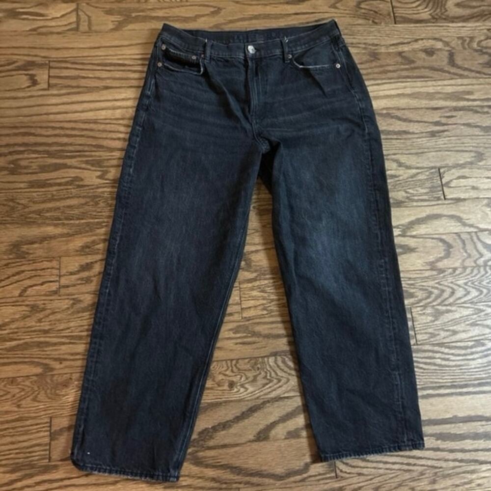 American Eagle Womens 14R Black Boyfriend Jeans Mid Rise Straight Leg High Rise